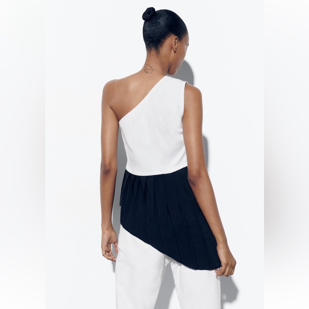 Zara TOP WITH CONTRASTING HEM. Black/White. Sizes S, L. New with Tags. - Picture 5 of 8